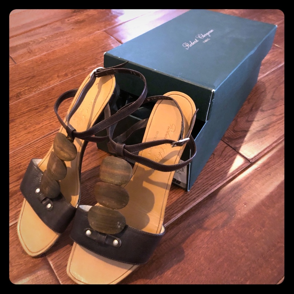 Robert Clergerie brown leather/wood sandals